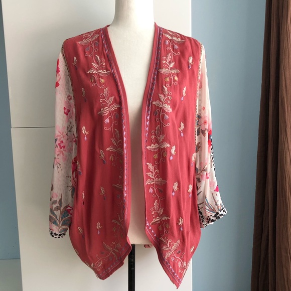 VINCENTE Embroidered Floral Kimono Duster Cardigan S/M - Picture 2 of 13